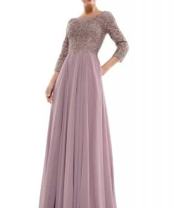Marsoni By Colors - MV1052 Embroidered Bateau Chiffon A-line Gown