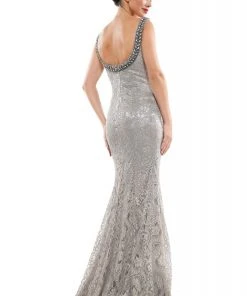 Marsoni By Colors - MV1053 Embroidered Bateau Trumpet Dress With Train