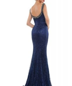 Marsoni By Colors - MV1053 Embroidered Bateau Trumpet Dress With Train