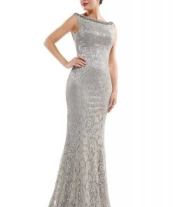 Marsoni By Colors - MV1053 Embroidered Bateau Trumpet Dress With Train