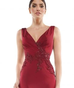 Marsoni By Colors - MV1054 Embroidered V-neck Trumpet Dress 29 Marsoni By Colors - MV1054 Embroidered V-neck Trumpet Dress