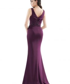 Marsoni By Colors - MV1054 Embroidered V-neck Trumpet Dress 19 Marsoni By Colors - MV1054 Embroidered V-neck Trumpet Dress