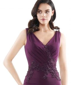 Marsoni By Colors - MV1054 Embroidered V-neck Trumpet Dress 20 Marsoni By Colors - MV1054 Embroidered V-neck Trumpet Dress