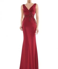 Marsoni By Colors - MV1054 Embroidered V-neck Trumpet Dress 26 Marsoni By Colors - MV1054 Embroidered V-neck Trumpet Dress