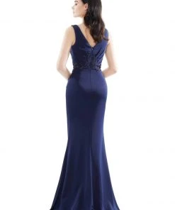 Marsoni By Colors - MV1054 Embroidered V-neck Trumpet Dress 23 Marsoni By Colors - MV1054 Embroidered V-neck Trumpet Dress