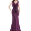Marsoni By Colors - MV1054 Embroidered V-neck Trumpet Dress 1 Marsoni By Colors - MV1054 Embroidered V-neck Trumpet Dress