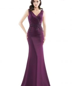 Marsoni By Colors - MV1054 Embroidered V-neck Trumpet Dress