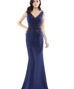 Marsoni By Colors - MV1054 Embroidered V-neck Trumpet Dress 22 Marsoni By Colors - MV1054 Embroidered V-neck Trumpet Dress