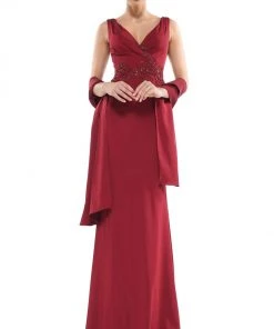 Marsoni By Colors - MV1054 Embroidered V-neck Trumpet Dress 27 Marsoni By Colors - MV1054 Embroidered V-neck Trumpet Dress