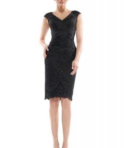 Marsoni By Colors - MV1063 Bedazzled V-neck Sheath Dress