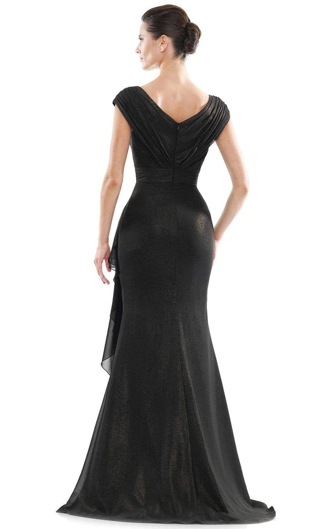 Marsoni By Colors - MV1073 Ruched V Neck Foil Chiffon Column Gown 4 Marsoni By Colors - MV1073 Ruched V Neck Foil Chiffon Column Gown