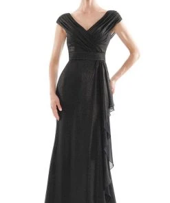 Marsoni By Colors - MV1073 Ruched V Neck Foil Chiffon Column Gown