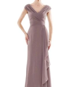 Marsoni By Colors - MV1073 Ruched V Neck Foil Chiffon Column Gown 10 Marsoni By Colors - MV1073 Ruched V Neck Foil Chiffon Column Gown