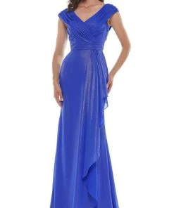 Marsoni By Colors - MV1073 Ruched V Neck Foil Chiffon Column Gown 12 Marsoni By Colors - MV1073 Ruched V Neck Foil Chiffon Column Gown