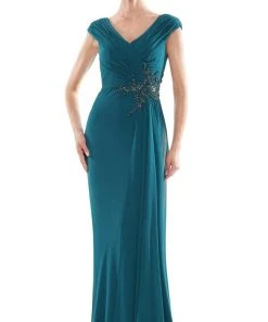 Marsoni By Colors - MV1080 Cap Sleeve Foliage Beaded Sheath Gown