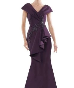 Marsoni By Colors - MV1086 Embellished V Neck Trumpet Dress 12 Marsoni By Colors - MV1086 Embellished V Neck Trumpet Dress