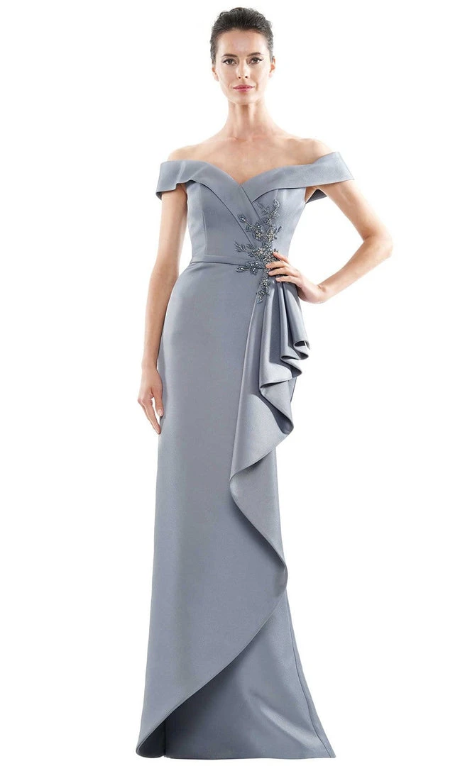 Marsoni By Colors - MV1087 Off Shoulder Beaded Ruffle Accented Gown 5 Marsoni By Colors - MV1087 Off Shoulder Beaded Ruffle Accented Gown