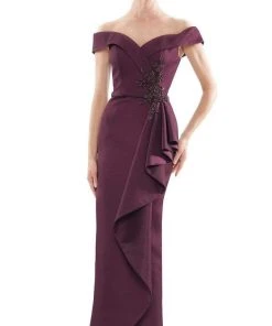 Marsoni By Colors - MV1087 Off Shoulder Beaded Ruffle Accented Gown 12 Marsoni By Colors - MV1087 Off Shoulder Beaded Ruffle Accented Gown