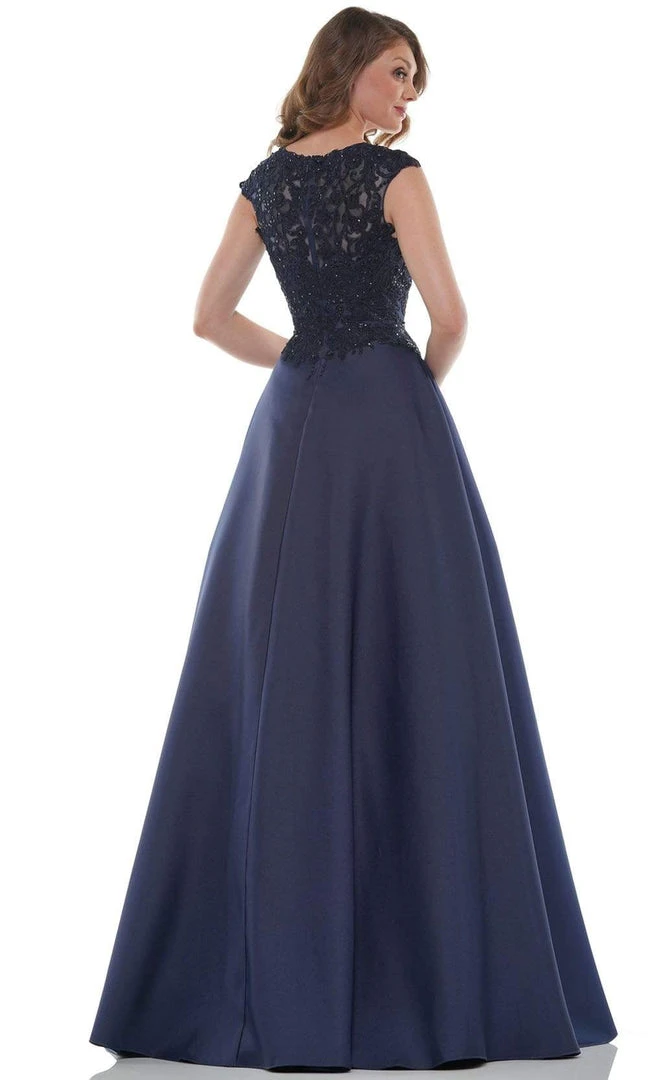 Marsoni By Colors - MV1088 Lace Applique V Neck Satin Ballgown 6 Marsoni By Colors - MV1088 Lace Applique V Neck Satin Ballgown