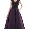 Marsoni By Colors - MV1088 Lace Applique V Neck Satin Ballgown 2 Marsoni By Colors - MV1088 Lace Applique V Neck Satin Ballgown