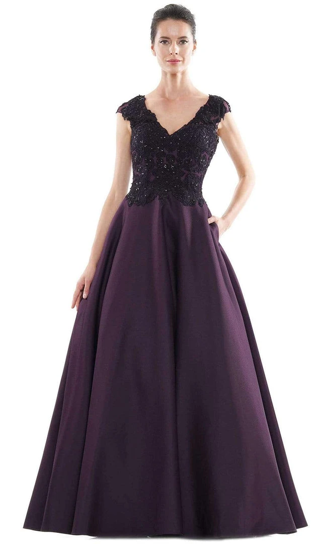 Marsoni By Colors - MV1088 Lace Applique V Neck Satin Ballgown 3 Marsoni By Colors - MV1088 Lace Applique V Neck Satin Ballgown
