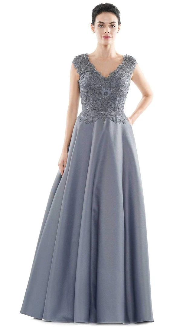 Marsoni By Colors - MV1088 Lace Applique V Neck Satin Ballgown 9 Marsoni By Colors - MV1088 Lace Applique V Neck Satin Ballgown