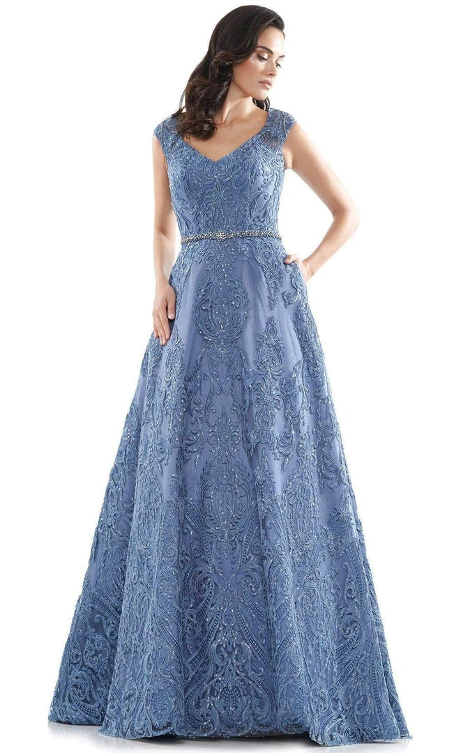 Marsoni By Colors - MV1092 Embellished V Neck A-Line Dress 5 Marsoni By Colors - MV1092 Embellished V Neck A-Line Dress