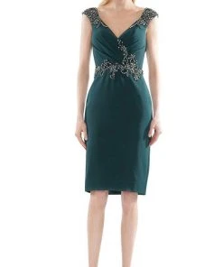 Marsoni By Colors - MV1107 Beaded V Neck Column Dress