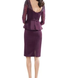 Marsoni By Colors - MV1108 Beaded Quarter Sleeve Peplum Sheath Dress