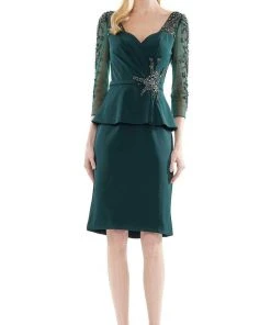 Marsoni By Colors - MV1108 Beaded Quarter Sleeve Peplum Sheath Dress