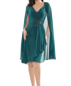 Marsoni By Colors - MV1110 Cape Sleeve Ruffle-Trimmed Sheath Dress