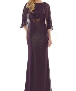 Marsoni By Colors - MV1130 Glittered Fabric Poncho Sheath Gown
