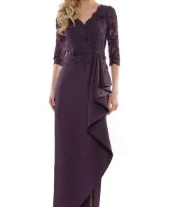 Marsoni By Colors - MV1134 V-Neck Fitted Evening Dress
