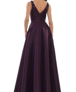 Marsoni By Colors - MV1139 Flower Beaded V Neck A-line Gown