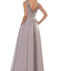 Marsoni By Colors - MV1139 Flower Beaded V Neck A-line Gown