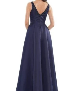 Marsoni By Colors - MV1139 Flower Beaded V Neck A-line Gown