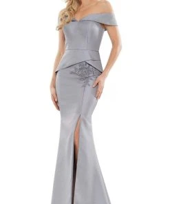 Marsoni By Colors - MV1143 Off Shoulder Slit Evening Dress 14 Marsoni By Colors - MV1143 Off Shoulder Slit Evening Dress