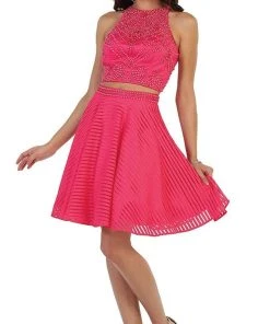 Short Dresses May Queen - MQ1444 Two-Piece Ornate Jewel Textured Cocktail Dress