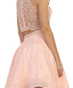 Short Dresses May Queen - MQ1444 Two-Piece Ornate Jewel Textured Cocktail Dress