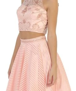 Short Dresses May Queen - MQ1444 Two-Piece Ornate Jewel Textured Cocktail Dress