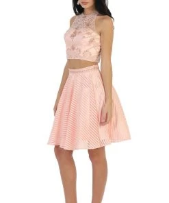 Short Dresses May Queen - MQ1444 Two-Piece Ornate Jewel Textured Cocktail Dress