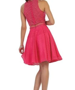 Short Dresses May Queen - MQ1444 Two-Piece Ornate Jewel Textured Cocktail Dress