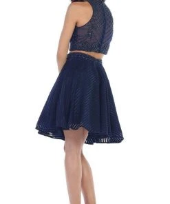 Short Dresses May Queen - MQ1444 Two-Piece Ornate Jewel Textured Cocktail Dress