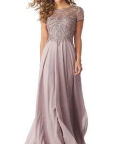 MGNY By Mori Lee - 71824 Embellished Bateau Chiffon A-line Dress