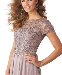 MGNY By Mori Lee - 71824 Embellished Bateau Chiffon A-line Dress