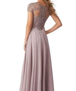 MGNY By Mori Lee - 71824 Embellished Bateau Chiffon A-line Dress