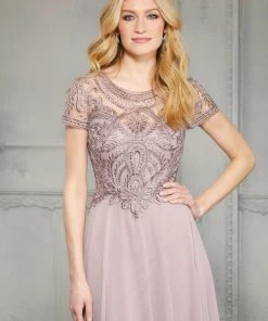 MGNY By Mori Lee - 71824 Embellished Bateau Chiffon A-line Dress