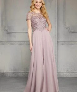 MGNY By Mori Lee - 71824 Embellished Bateau Chiffon A-line Dress