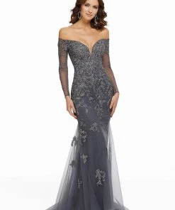 MGNY By Mori Lee - 72015 Metallic Lace Off-Shoulder Trumpet Dress