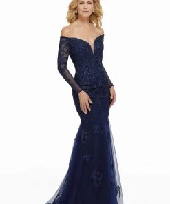 MGNY By Mori Lee - 72015 Metallic Lace Off-Shoulder Trumpet Dress